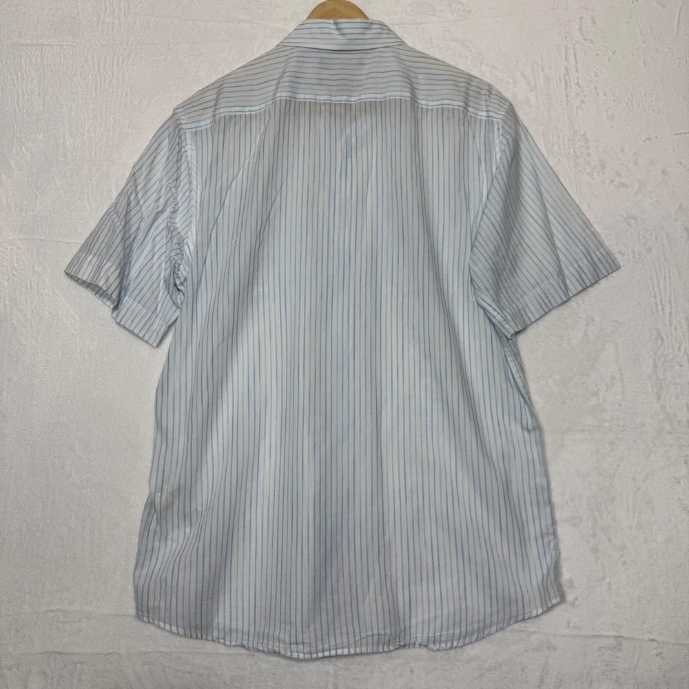 Banana Republic | Men's Slim Fit Blue Striped Short Sleeve Button-down, M Tall